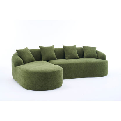 Modern Chenille L-Shaped Modular Sectional Sofa with Curved Chaise and 4 Pillows for Living Room