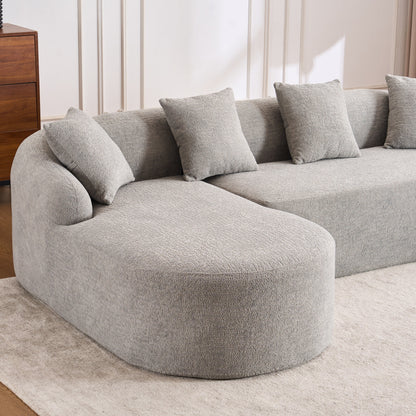 Modern Chenille L-Shaped Modular Sectional Sofa with Curved Chaise and 4 Pillows for Living Room