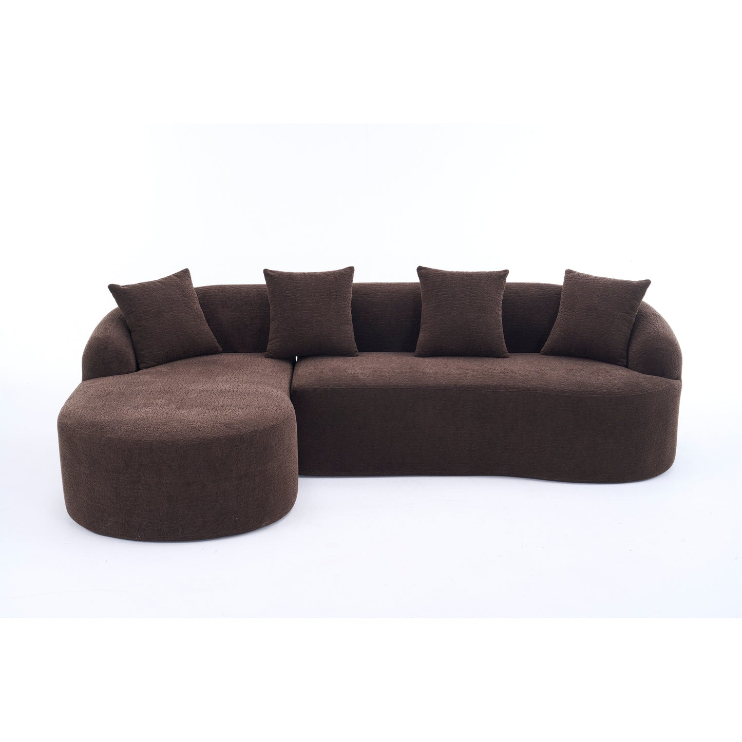 Modern Chenille L-Shaped Modular Sectional Sofa with Curved Chaise and 4 Pillows for Living Room