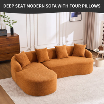 Modern Chenille L-Shaped Modular Sectional Sofa with Curved Chaise and 4 Pillows for Living Room