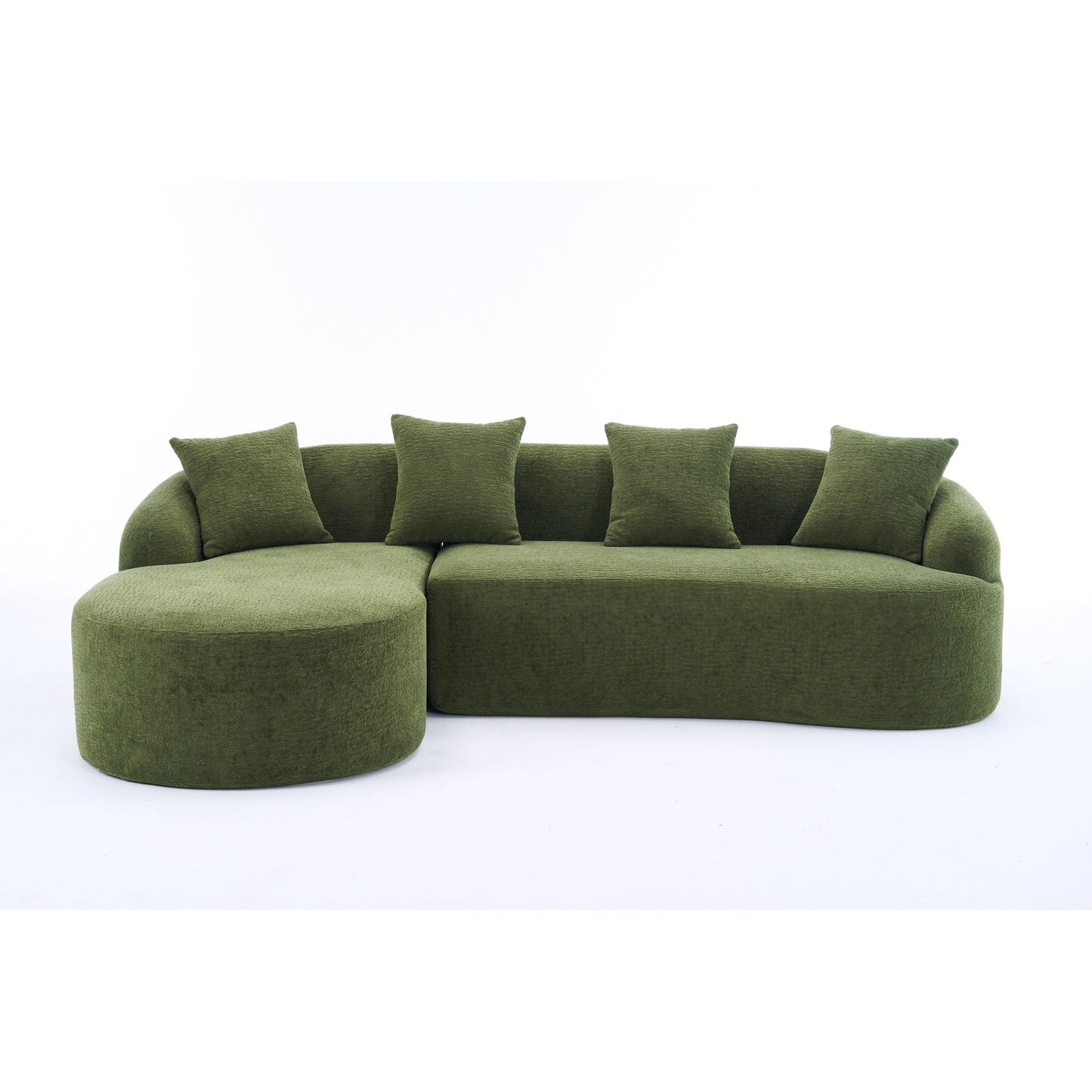 Modern Chenille L-Shaped Modular Sectional Sofa with Curved Chaise and 4 Pillows for Living Room