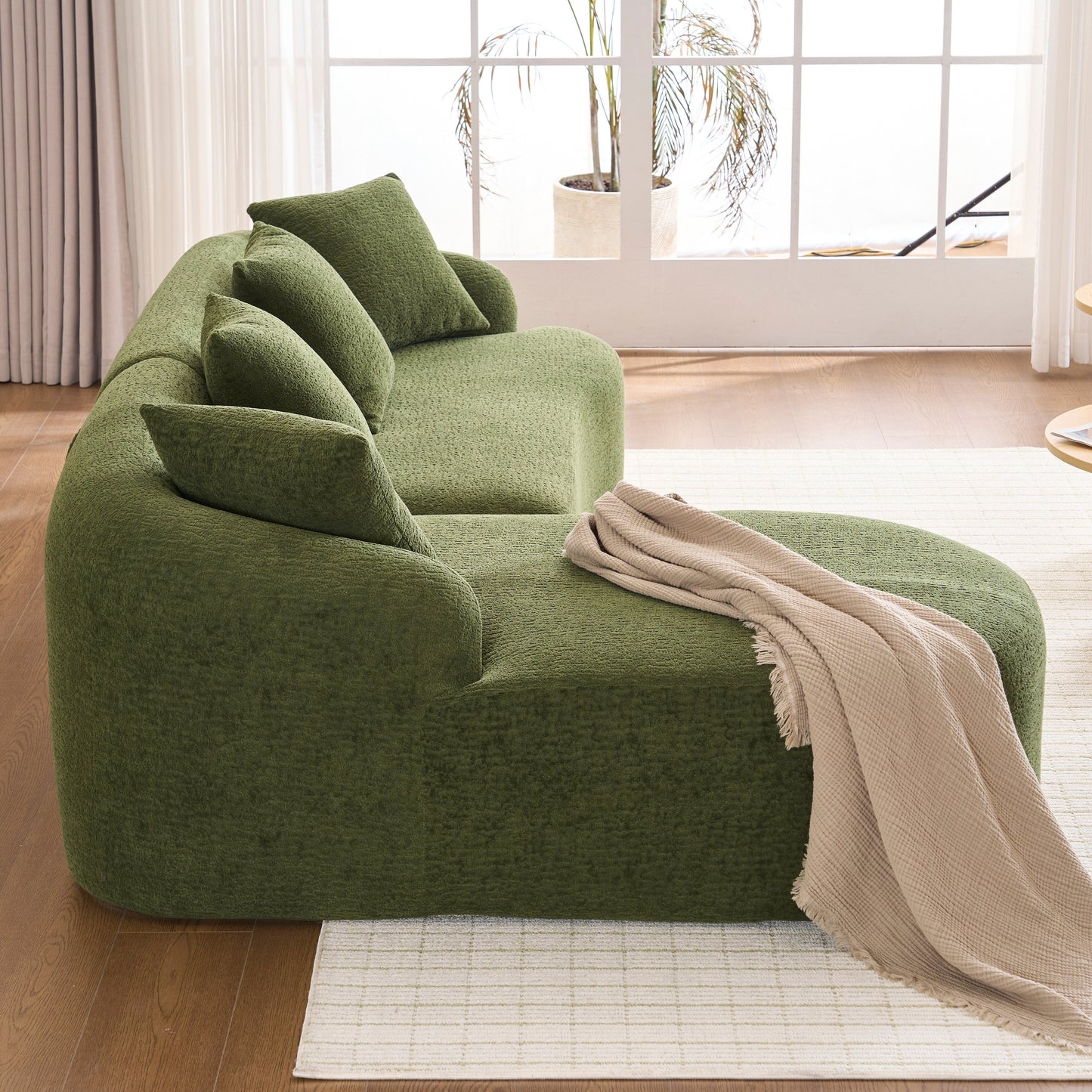 Modern Chenille L-Shaped Modular Sectional Sofa with Curved Chaise and 4 Pillows for Living Room