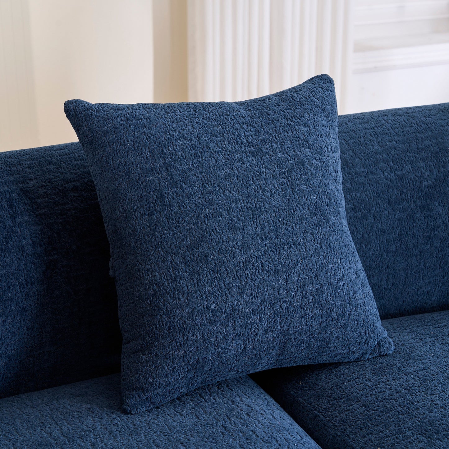 Modern Chenille L-Shaped Modular Sectional Sofa with Curved Chaise and 4 Pillows for Living Room