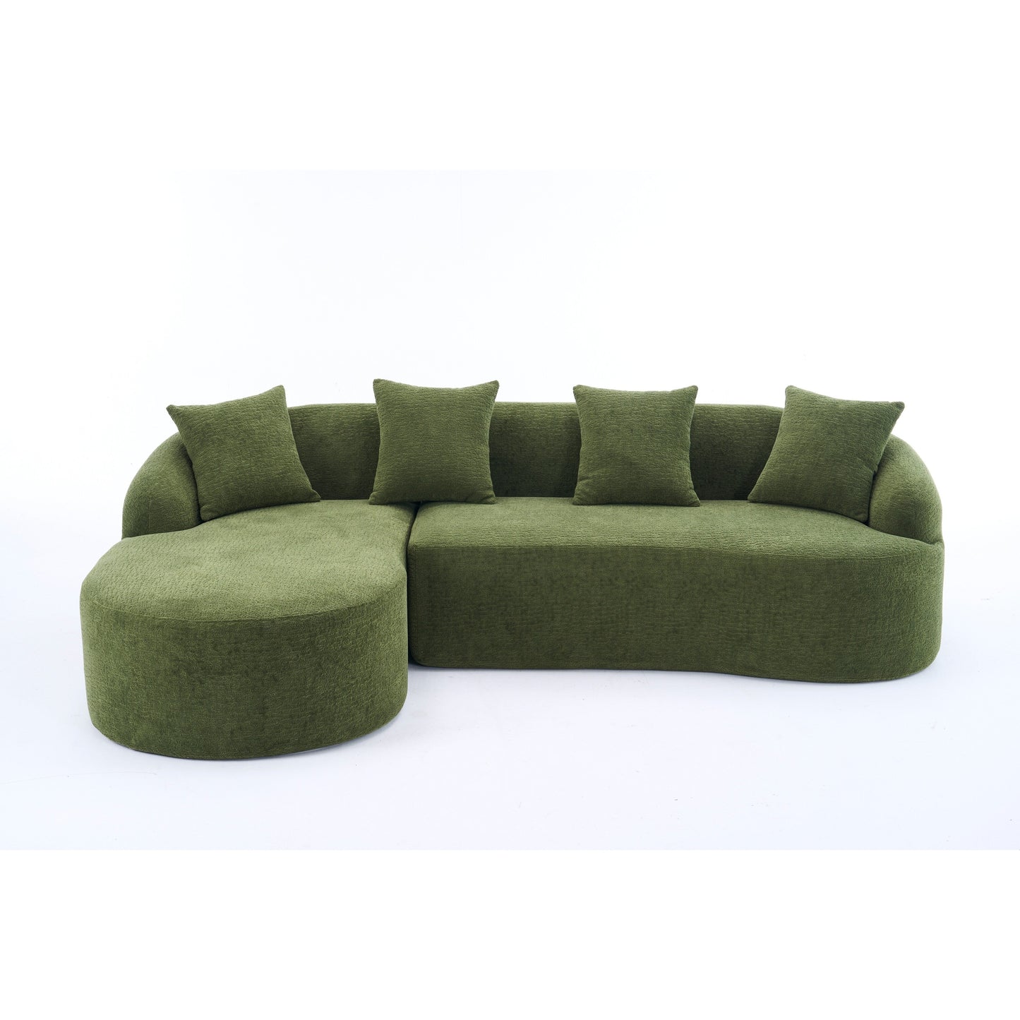 Modern Chenille L-Shaped Modular Sectional Sofa with Curved Chaise and 4 Pillows for Living Room