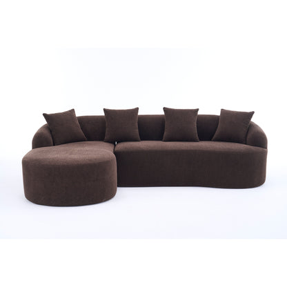 Modern Chenille L-Shaped Modular Sectional Sofa with Curved Chaise and 4 Pillows for Living Room