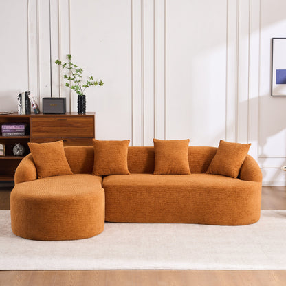 Modern Chenille L-Shaped Modular Sectional Sofa with Curved Chaise and 4 Pillows for Living Room