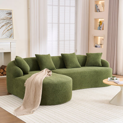 Modern Chenille L-Shaped Modular Sectional Sofa with Curved Chaise and 4 Pillows for Living Room
