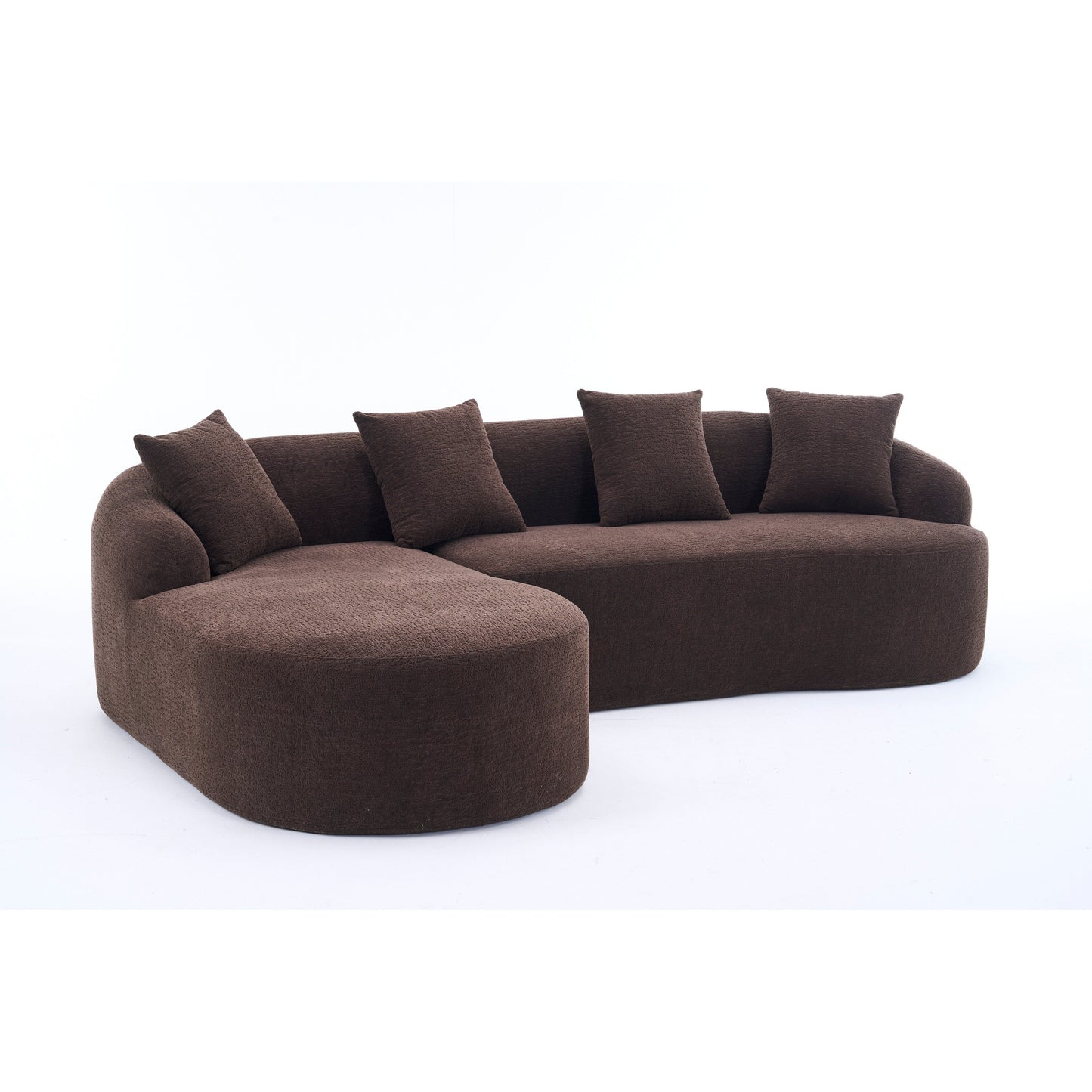 Modern Chenille L-Shaped Modular Sectional Sofa with Curved Chaise and 4 Pillows for Living Room