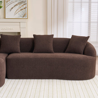 Modern Chenille L-Shaped Modular Sectional Sofa with Curved Chaise and 4 Pillows for Living Room