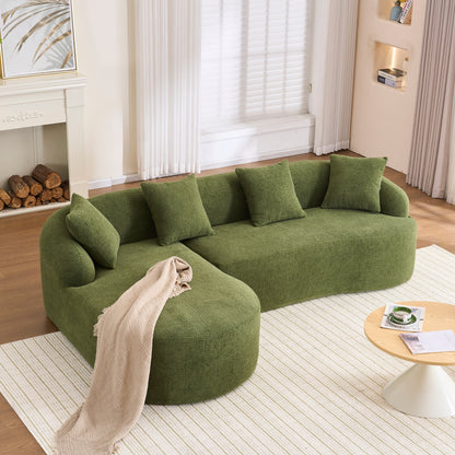 Modern Chenille L-Shaped Modular Sectional Sofa with Curved Chaise and 4 Pillows for Living Room
