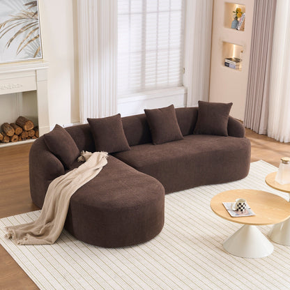 Modern Chenille L-Shaped Modular Sectional Sofa with Curved Chaise and 4 Pillows for Living Room