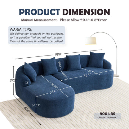 Modern Chenille L-Shaped Modular Sectional Sofa with Curved Chaise and 4 Pillows for Living Room