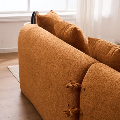 Modern Chenille L-Shaped Modular Sectional Sofa with Curved Chaise and 4 Pillows for Living Room