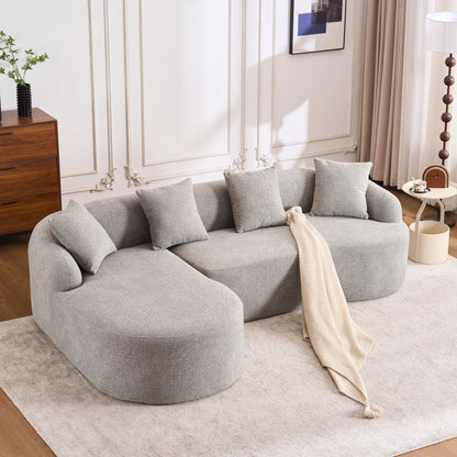 Modern Chenille L-Shaped Modular Sectional Sofa with Curved Chaise and 4 Pillows for Living Room