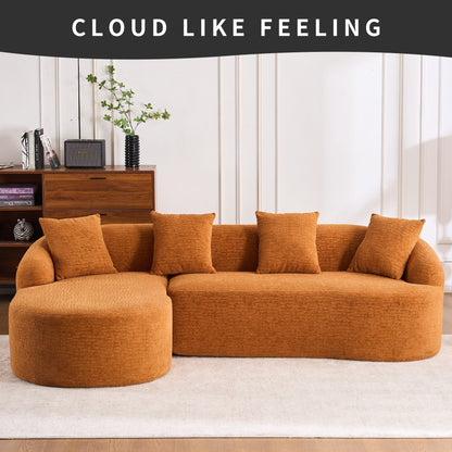 Modern Chenille L-Shaped Modular Sectional Sofa with Curved Chaise and 4 Pillows for Living Room