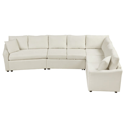 Modern Chenille L-Shaped Sectional Sofa with Pull-Out Bed, USB Charging Ports and Power Outlets for Living Room
