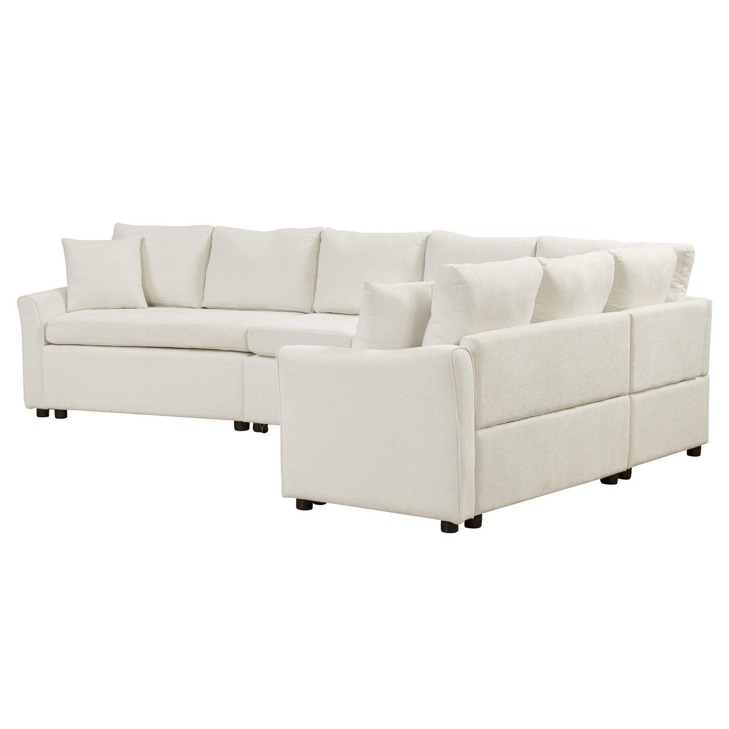 Modern Chenille L-Shaped Sectional Sofa with Pull-Out Bed, USB Charging Ports and Power Outlets for Living Room