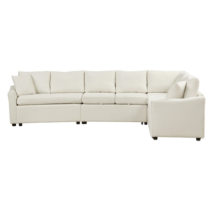 Modern Chenille L-Shaped Sectional Sofa with Pull-Out Bed, USB Charging Ports and Power Outlets for Living Room