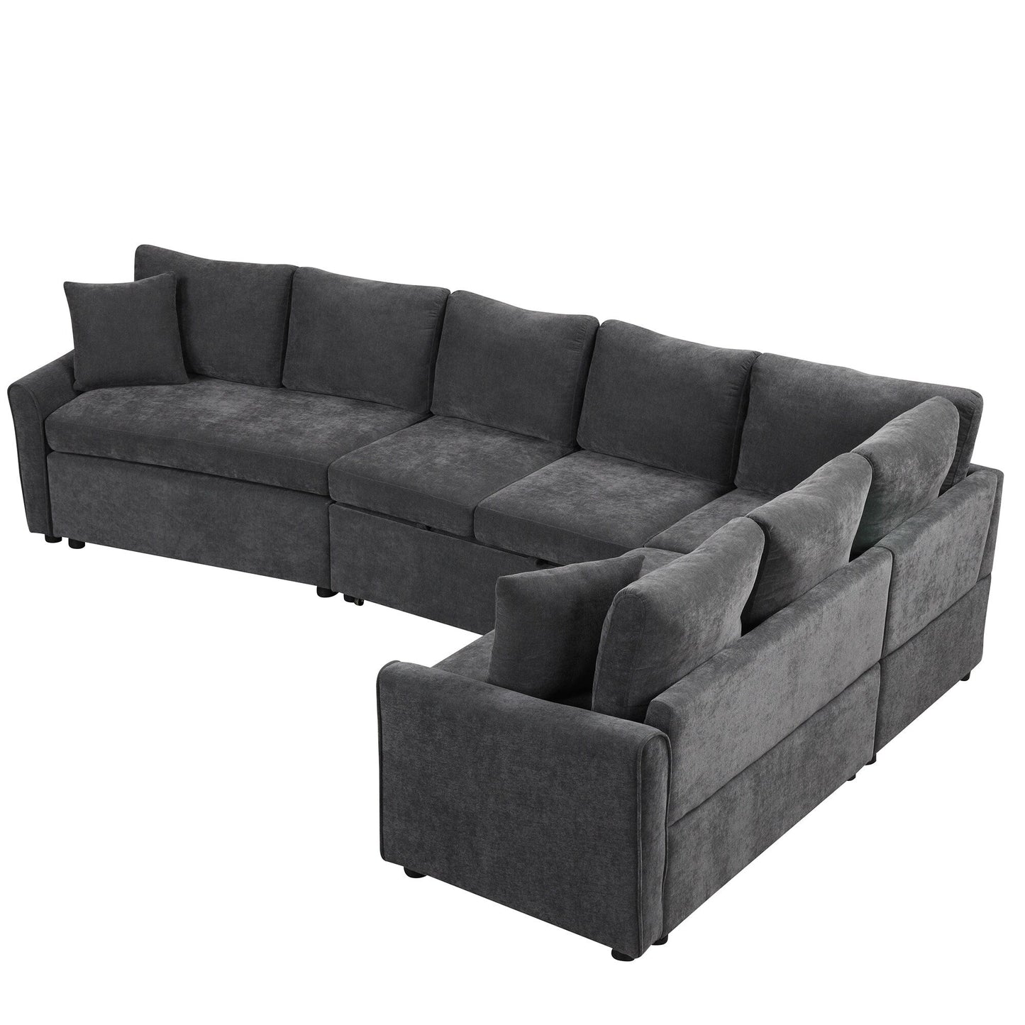 Modern Chenille L-Shaped Sectional Sofa with Pull-Out Bed, USB Charging Ports and Power Outlets for Living Room
