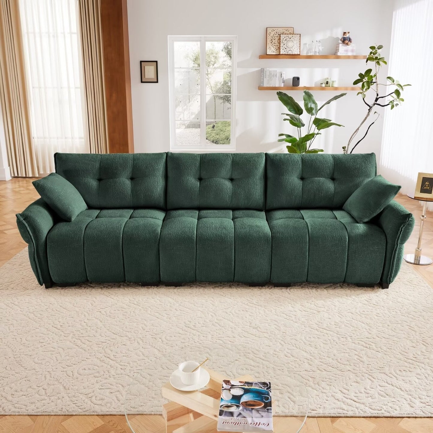 Modern Chenille Sofa, Solid Wood Frame with High Elasticity Cushion