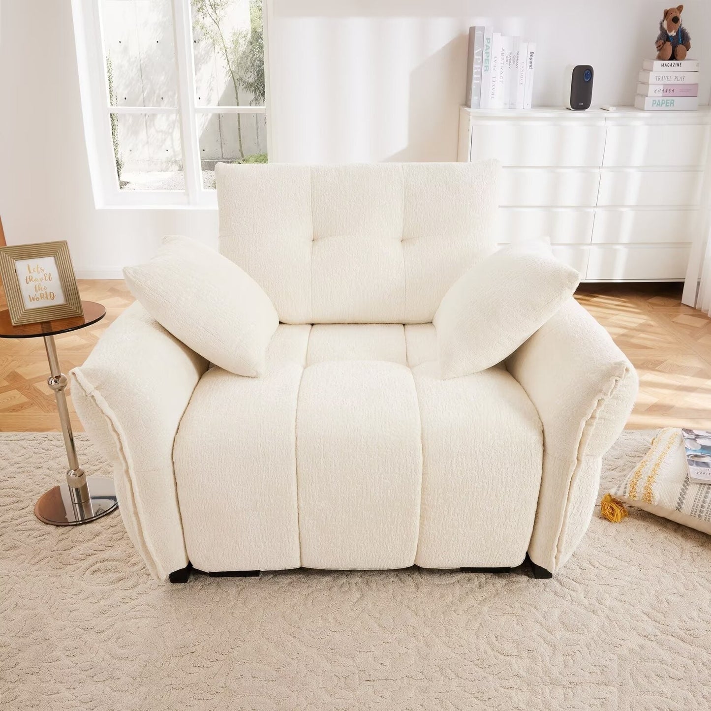 Modern Chenille Sofa, Solid Wood Frame with High Elasticity Cushion