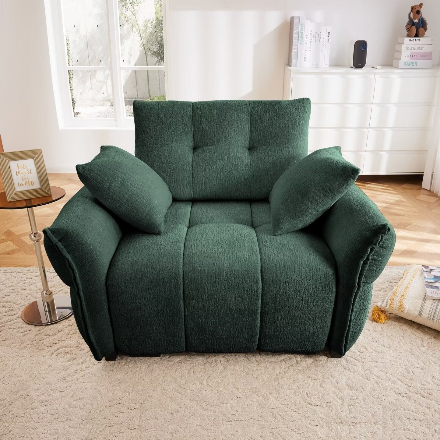 Modern Chenille Sofa, Solid Wood Frame with High Elasticity Cushion