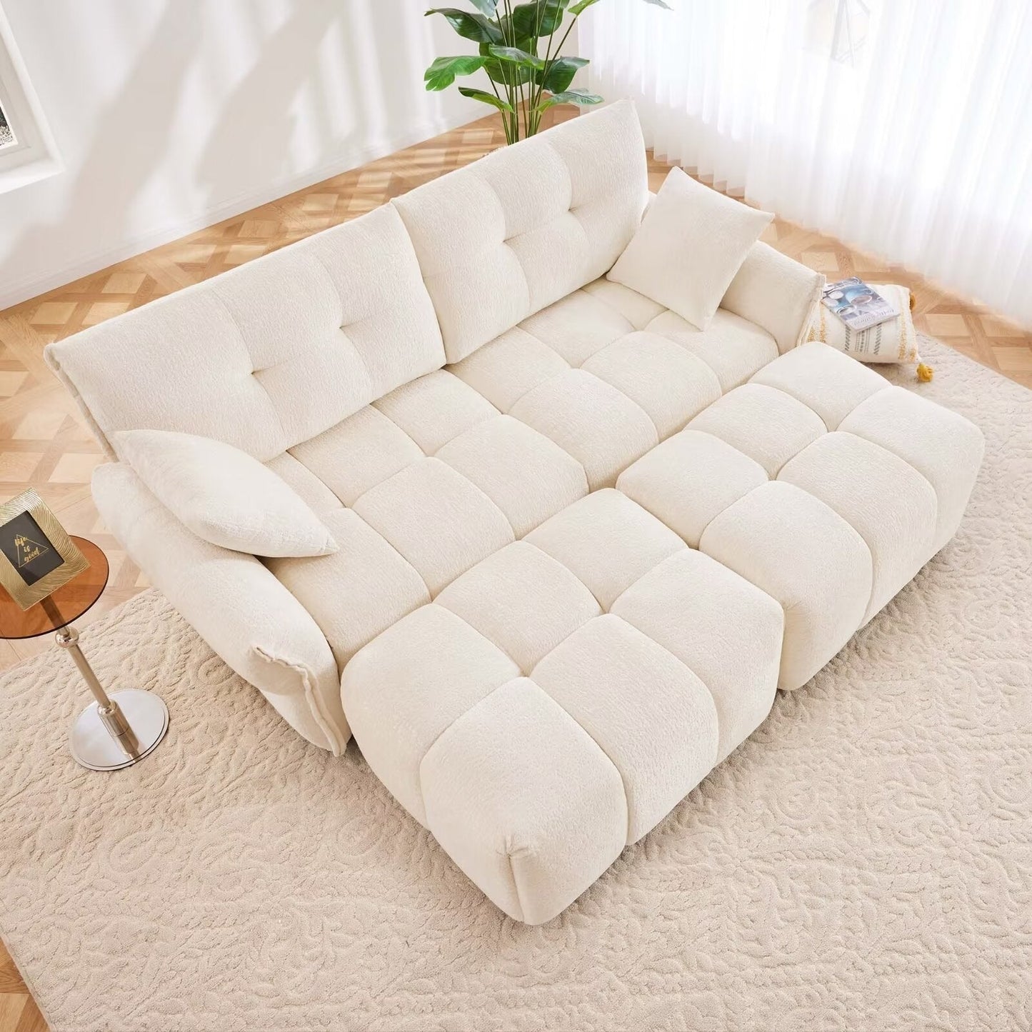 Modern Chenille Sofa, Solid Wood Frame with High Elasticity Cushion