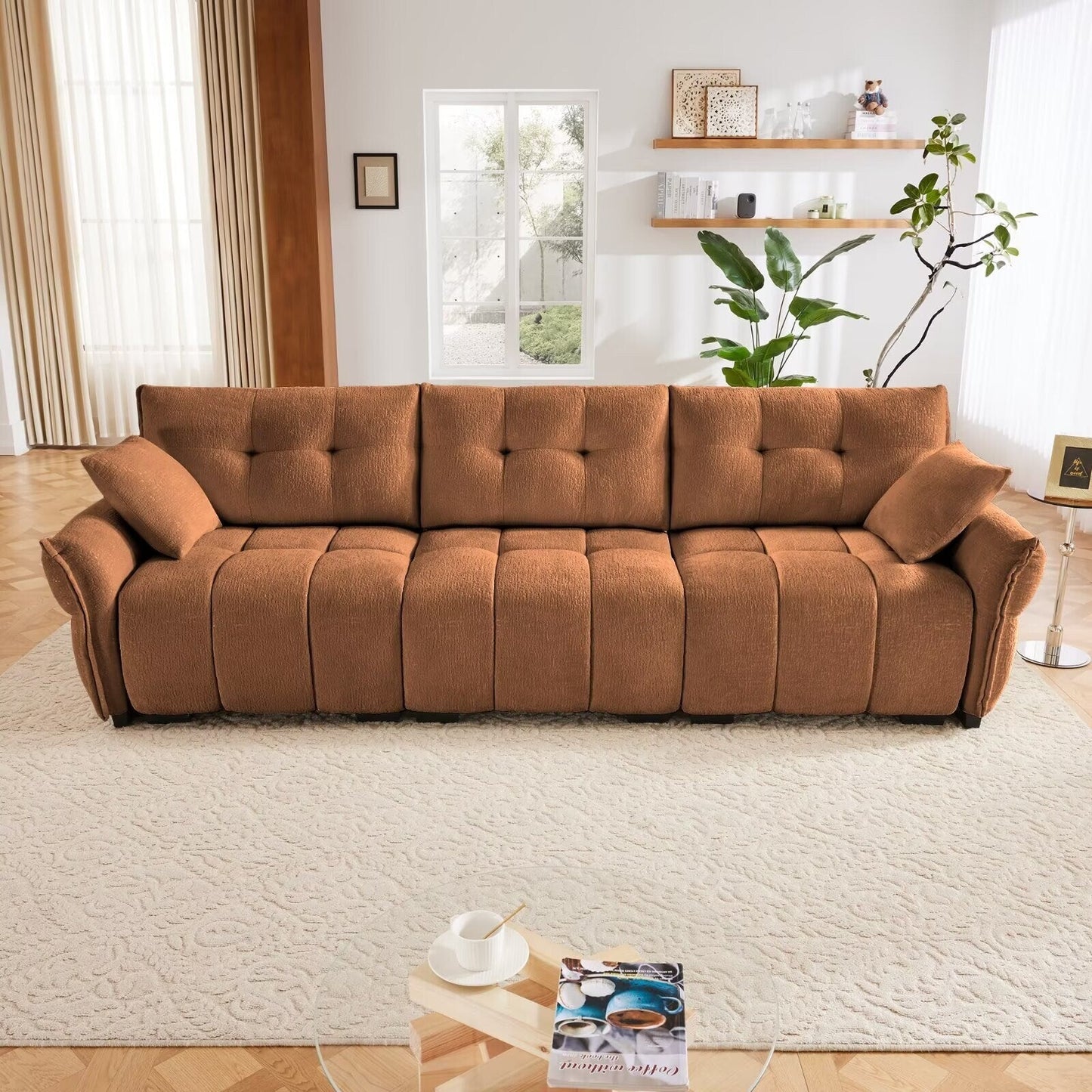 Modern Chenille Sofa, Solid Wood Frame with High Elasticity Cushion