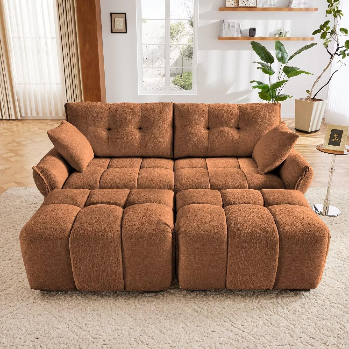 Modern Chenille Sofa, Solid Wood Frame with High Elasticity Cushion