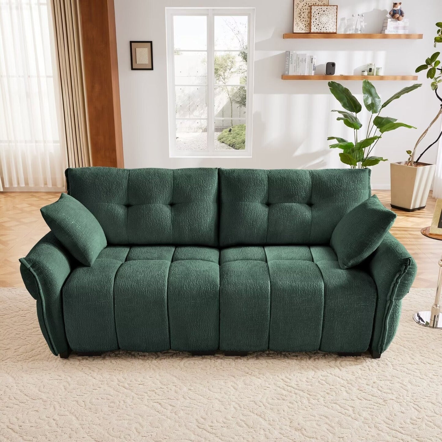 Modern Chenille Sofa, Solid Wood Frame with High Elasticity Cushion