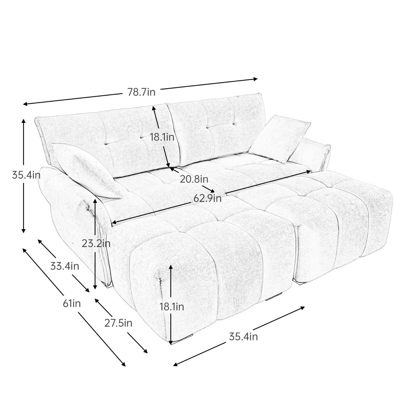 Modern Chenille Sofa, Solid Wood Frame with High Elasticity Cushion