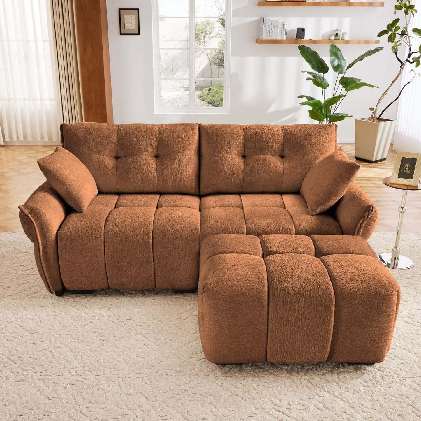 Modern Chenille Sofa, Solid Wood Frame with High Elasticity Cushion