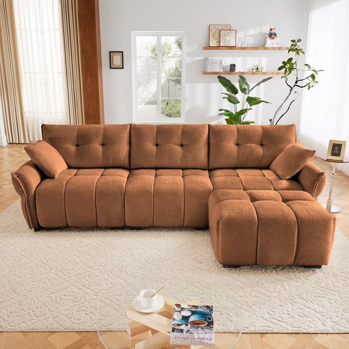 Modern Chenille Sofa, Solid Wood Frame with High Elasticity Cushion