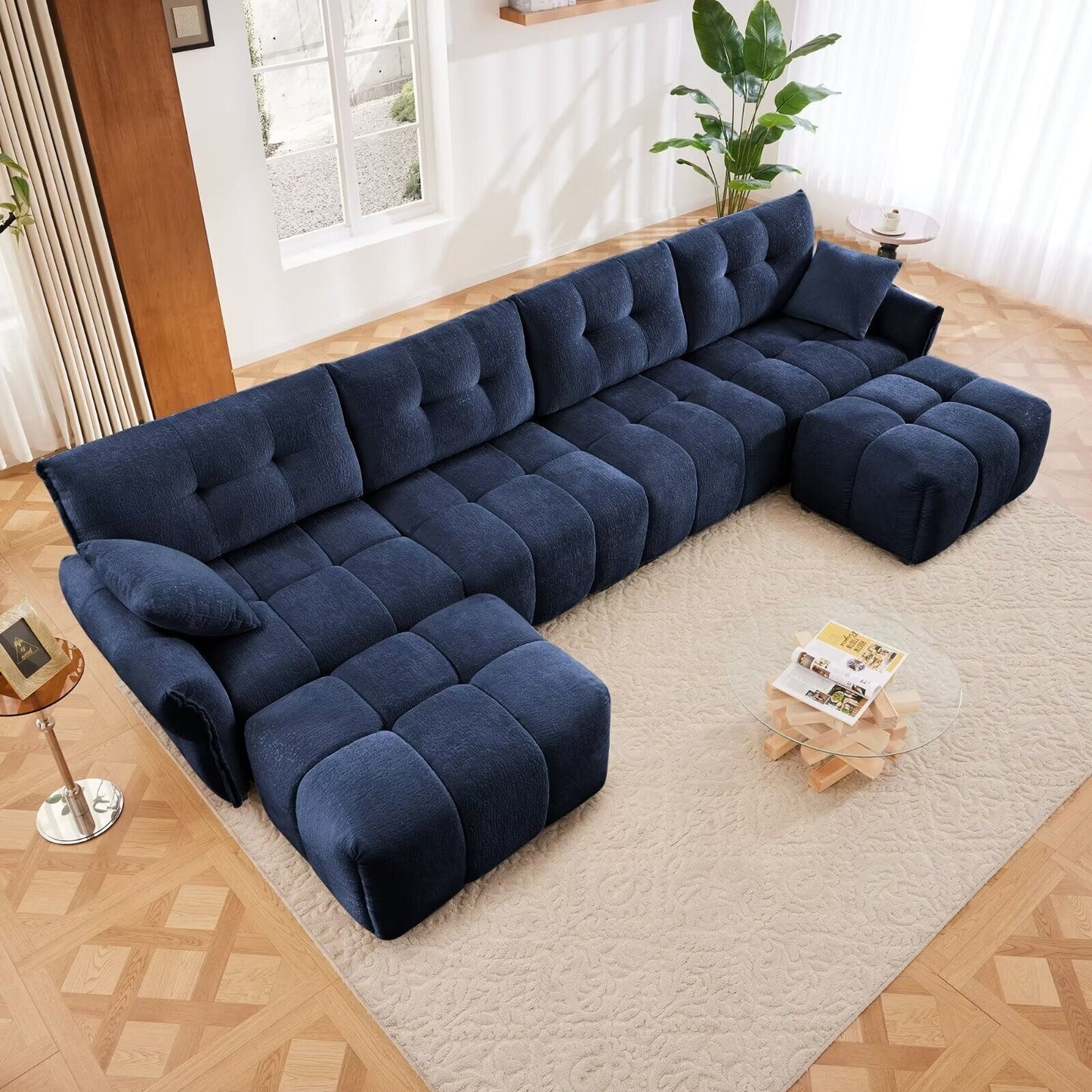 Modern Chenille Sofa, Solid Wood Frame with High Elasticity Cushion