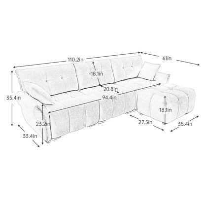 Modern Chenille Sofa, Solid Wood Frame with High Elasticity Cushion