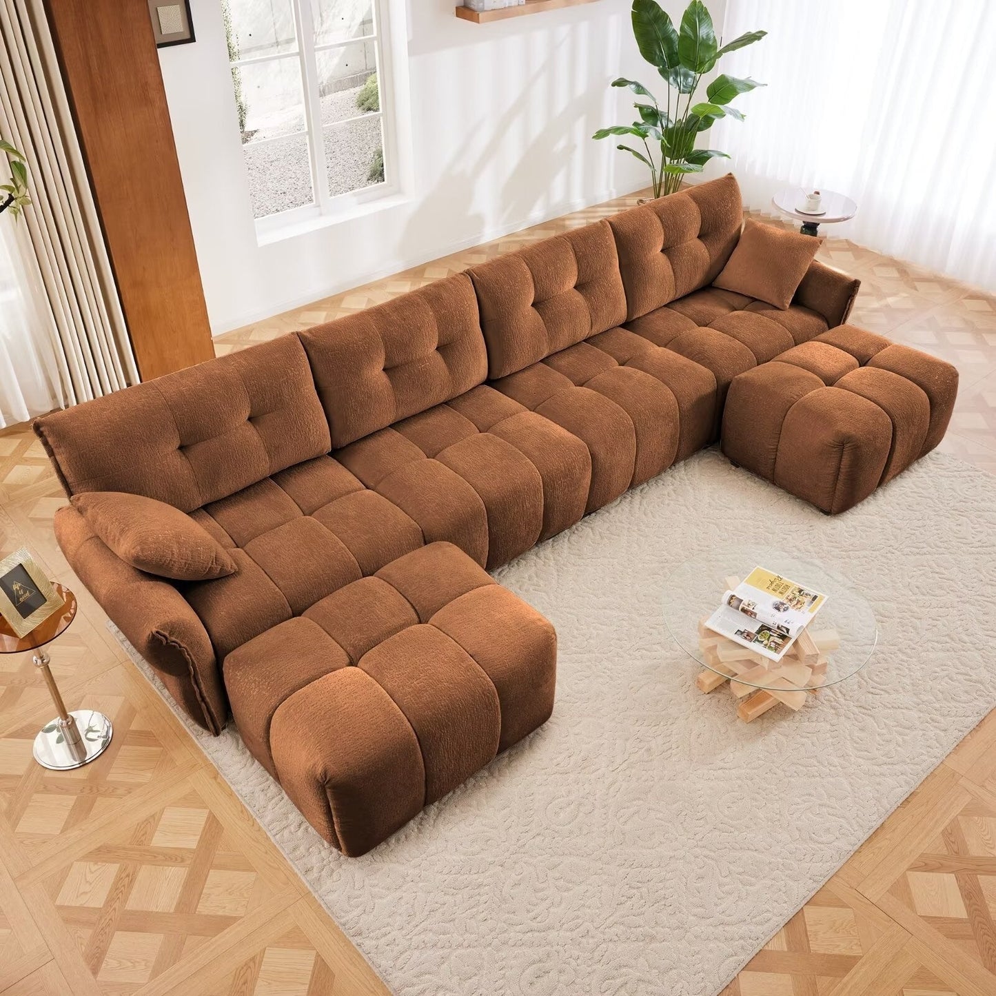 Modern Chenille Sofa, Solid Wood Frame with High Elasticity Cushion