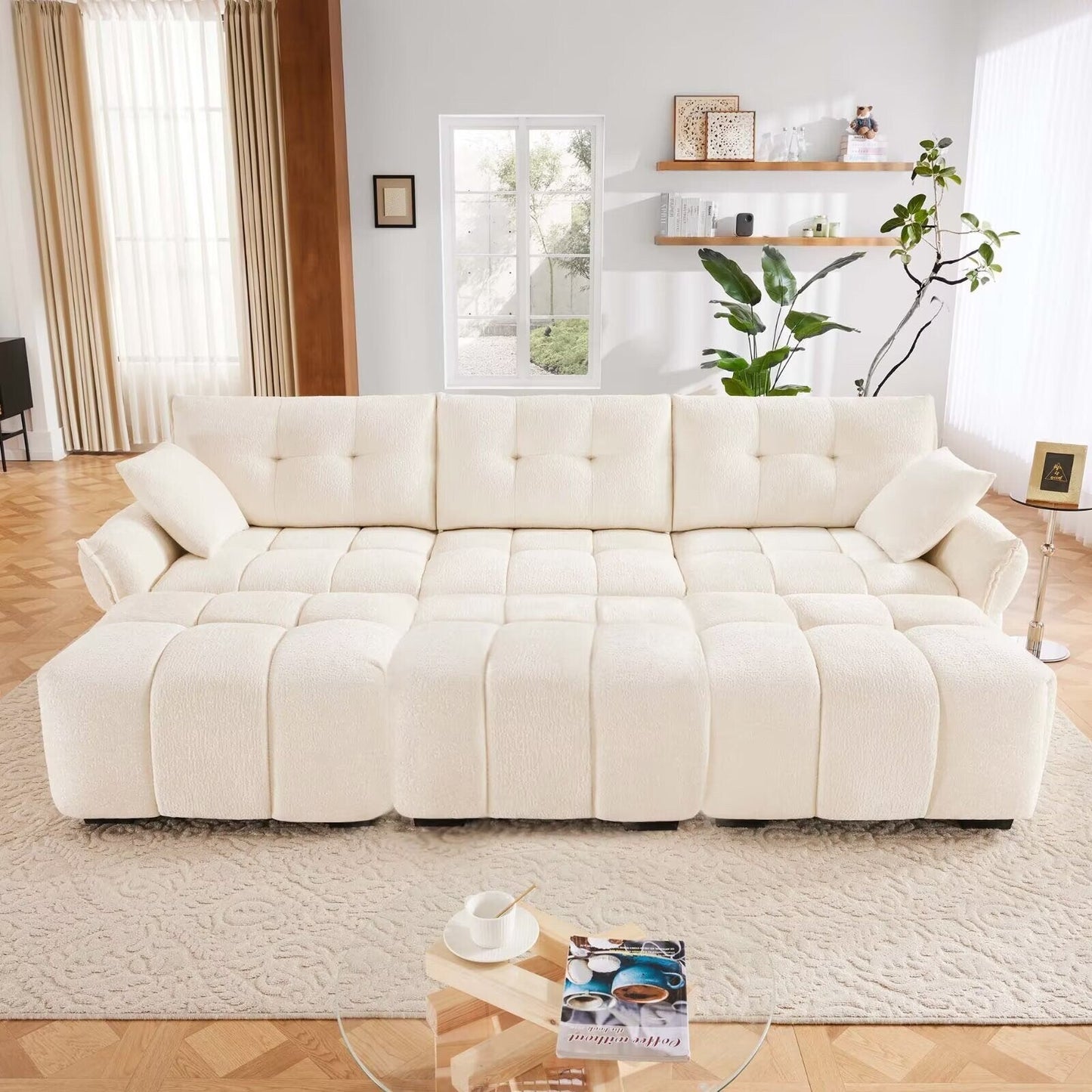 Modern Chenille Sofa, Solid Wood Frame with High Elasticity Cushion