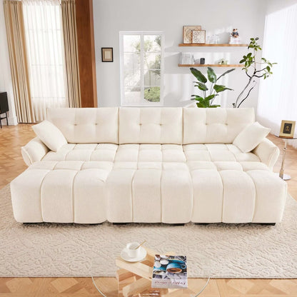 Modern Chenille Sofa, Solid Wood Frame with High Elasticity Cushion