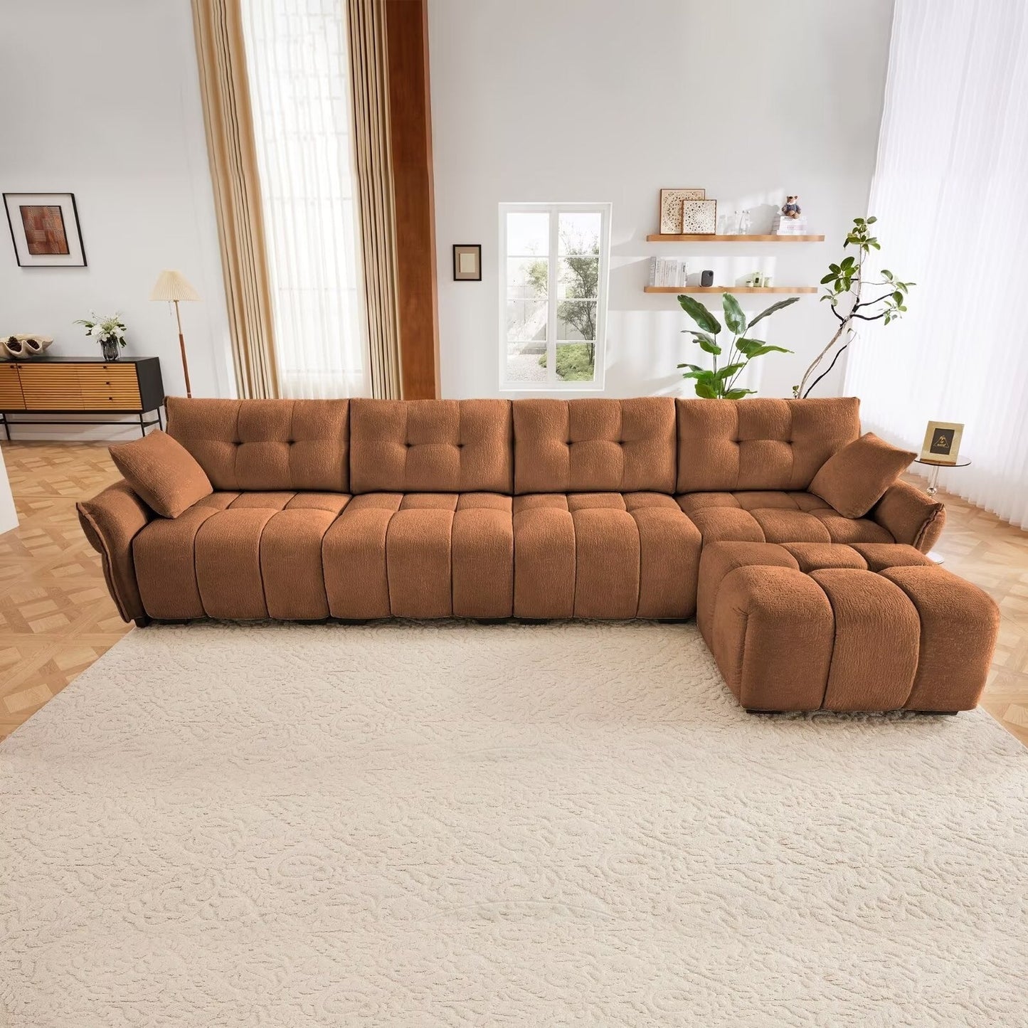 Modern Chenille Sofa, Solid Wood Frame with High Elasticity Cushion