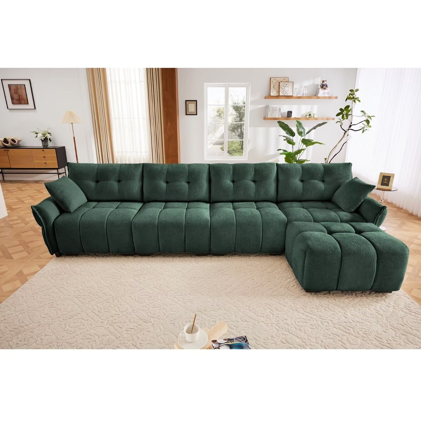 Modern Chenille Sofa, Solid Wood Frame with High Elasticity Cushion