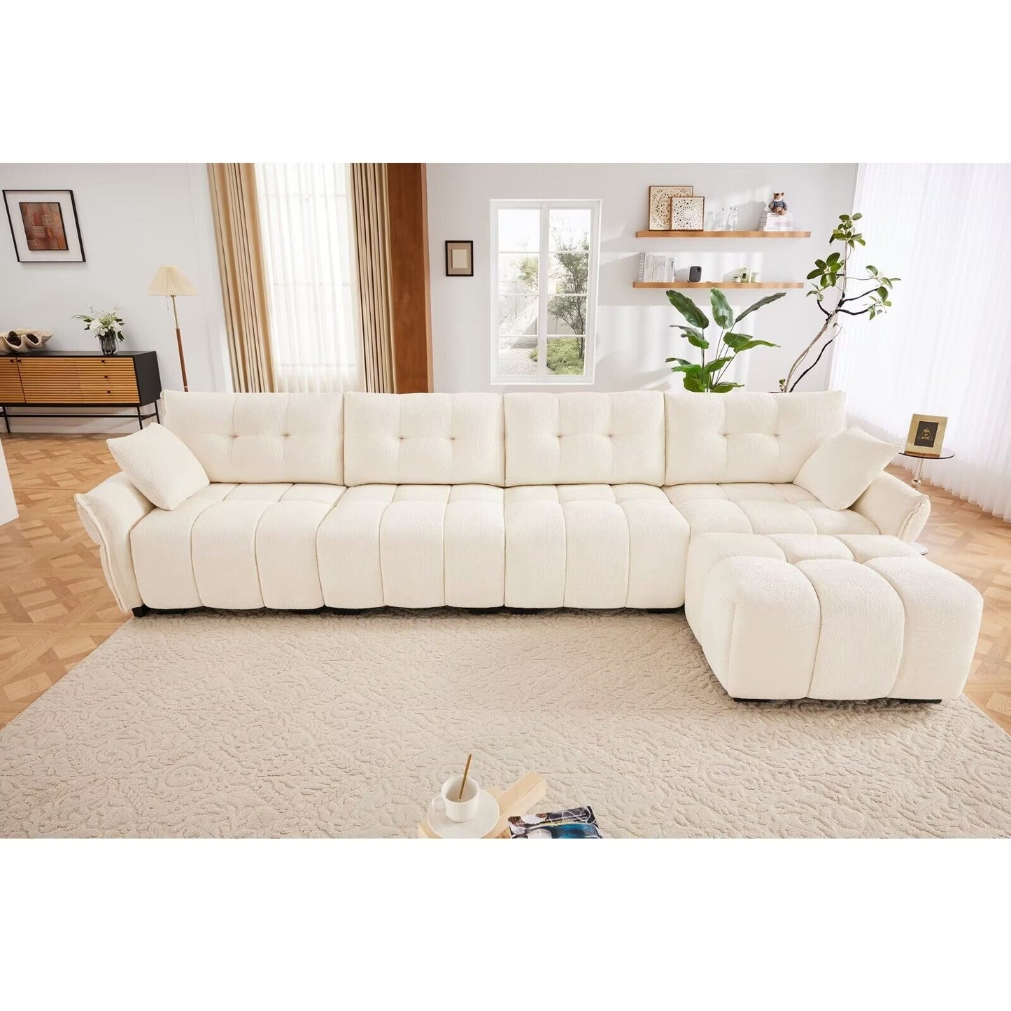 Modern Chenille Sofa, Solid Wood Frame with High Elasticity Cushion