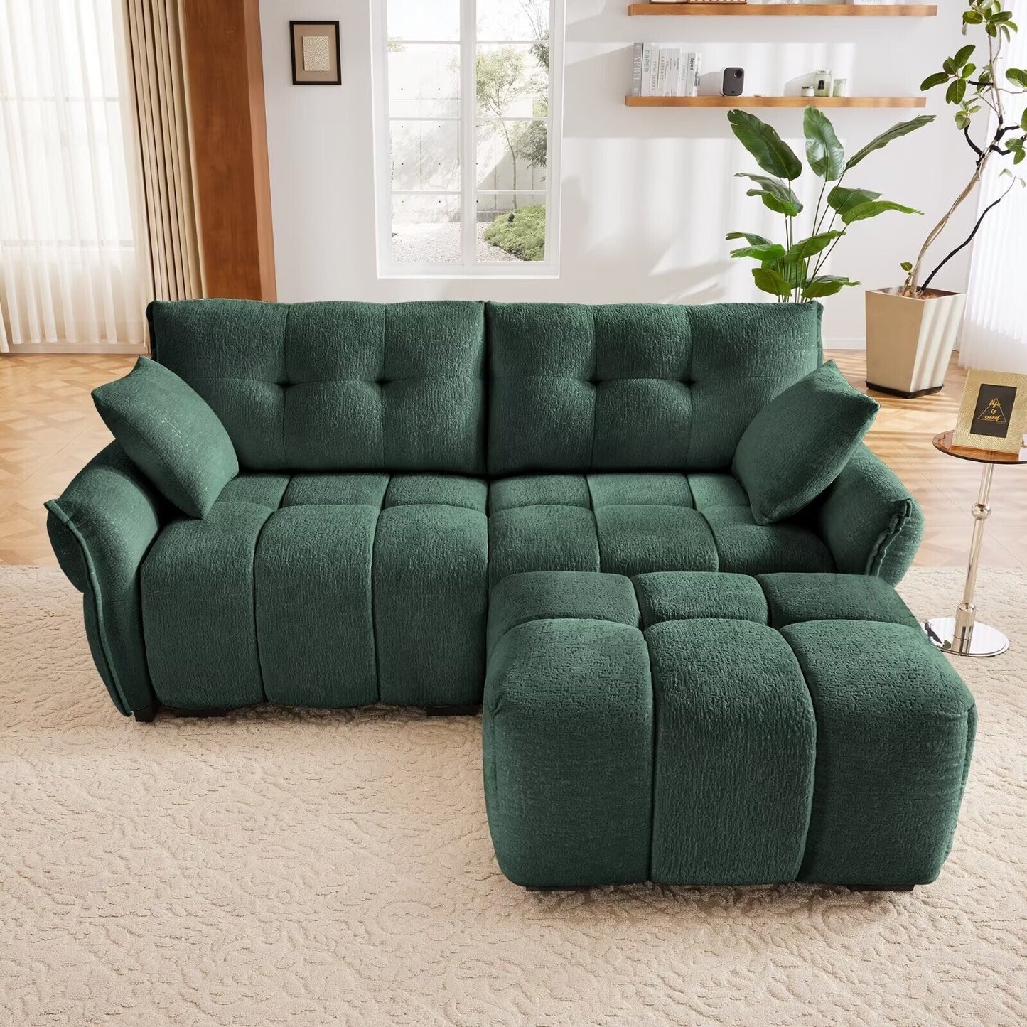 Modern Chenille Sofa, Solid Wood Frame with High Elasticity Cushion