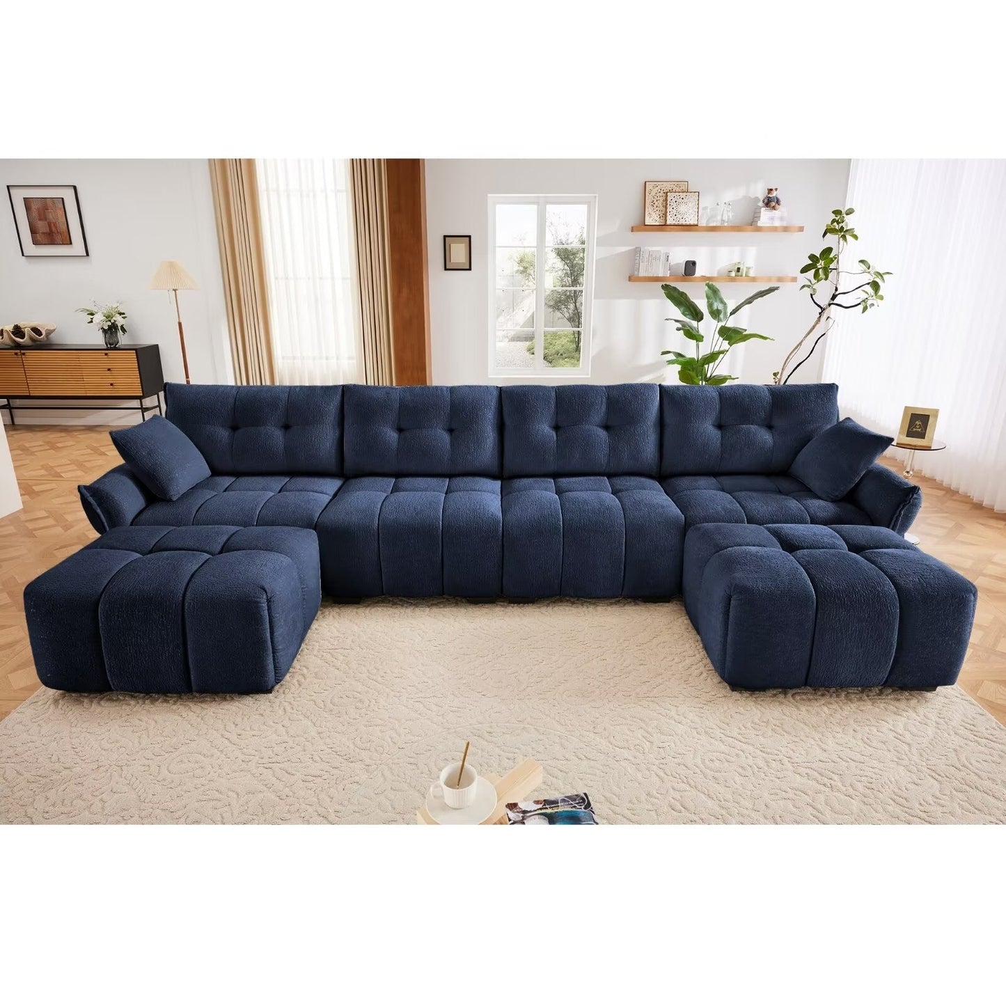 Modern Chenille Sofa, Solid Wood Frame with High Elasticity Cushion