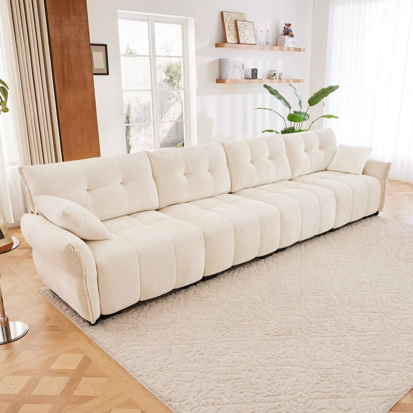 Modern Chenille Sofa, Solid Wood Frame with High Elasticity Cushion
