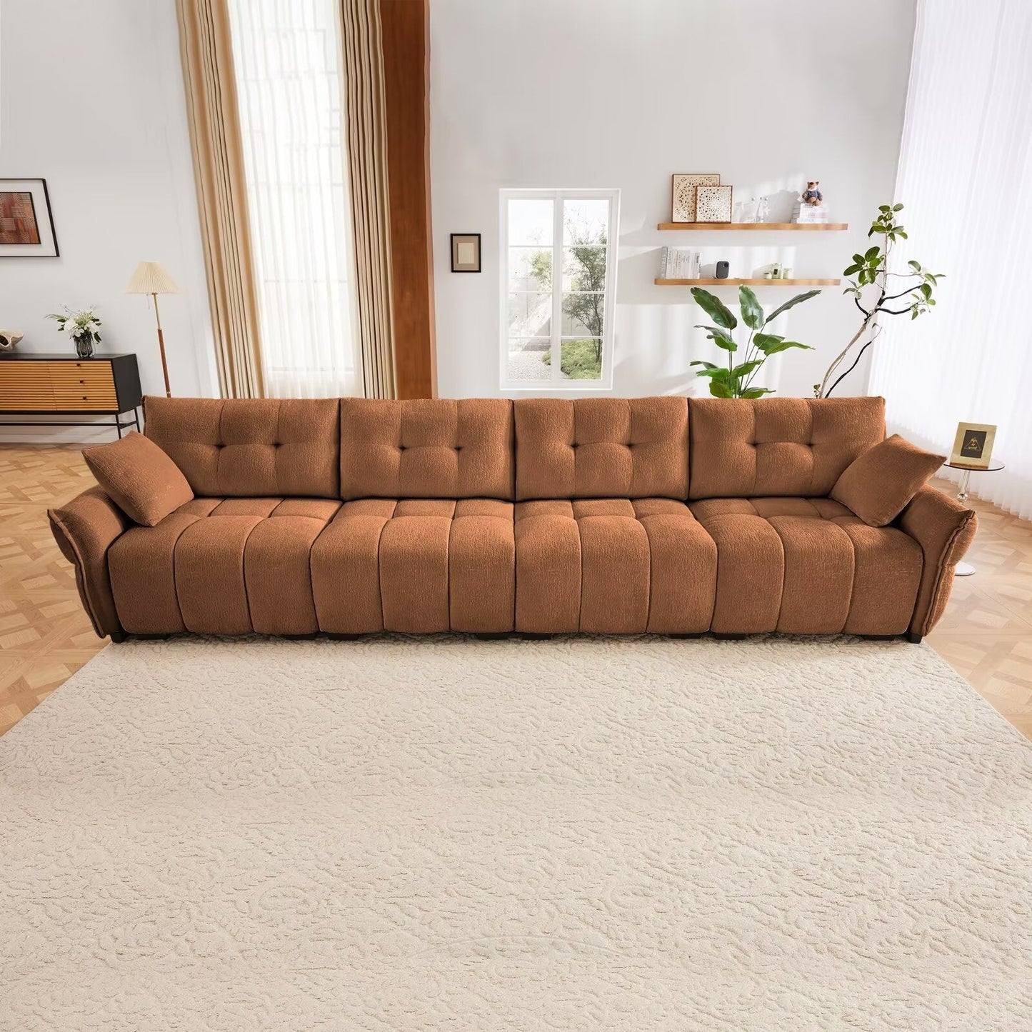 Modern Chenille Sofa, Solid Wood Frame with High Elasticity Cushion