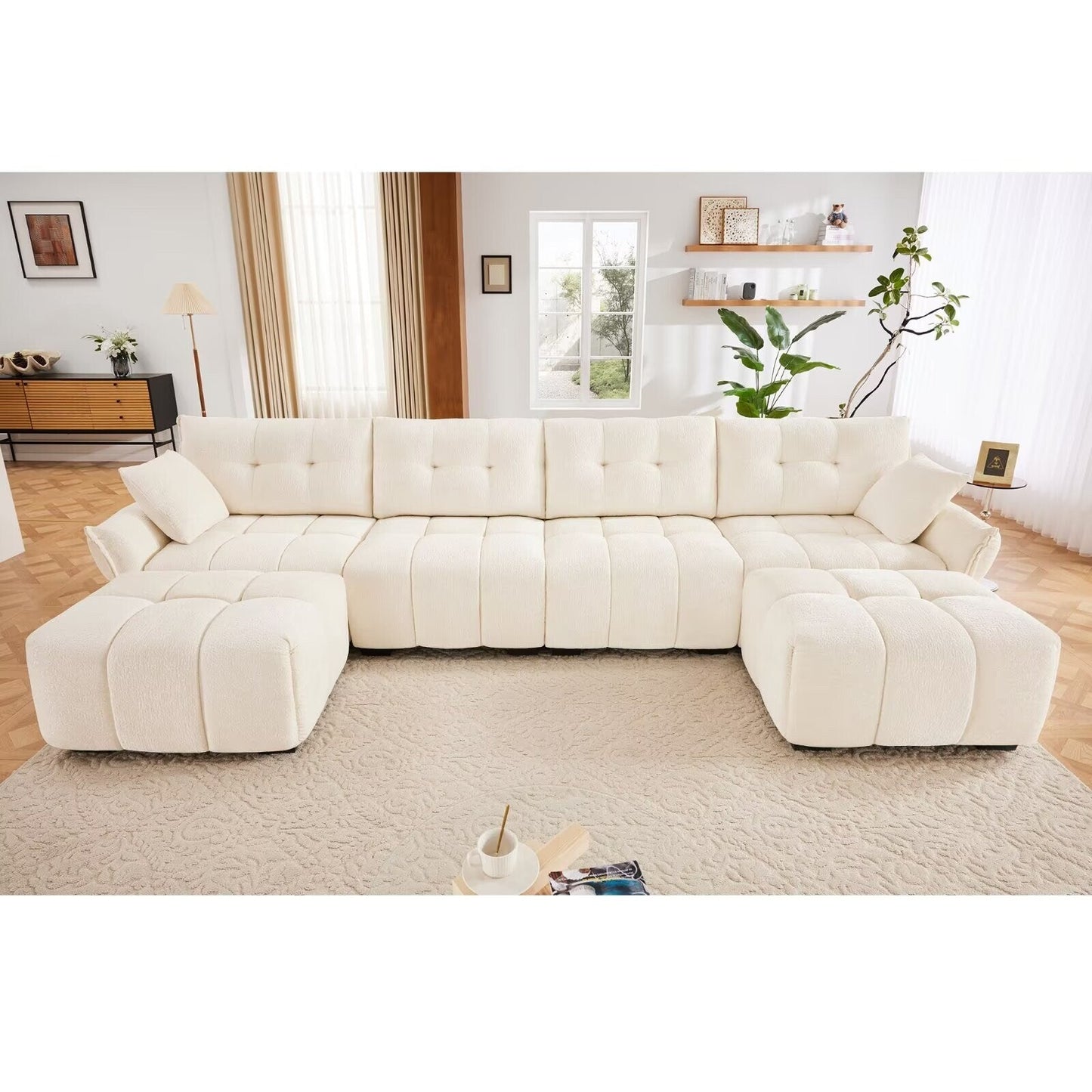 Modern Chenille Sofa, Solid Wood Frame with High Elasticity Cushion