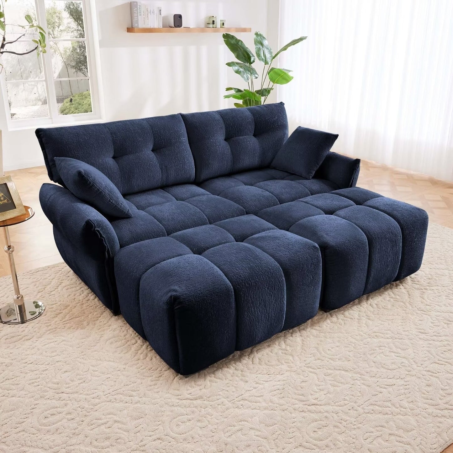 Modern Chenille Sofa, Solid Wood Frame with High Elasticity Cushion