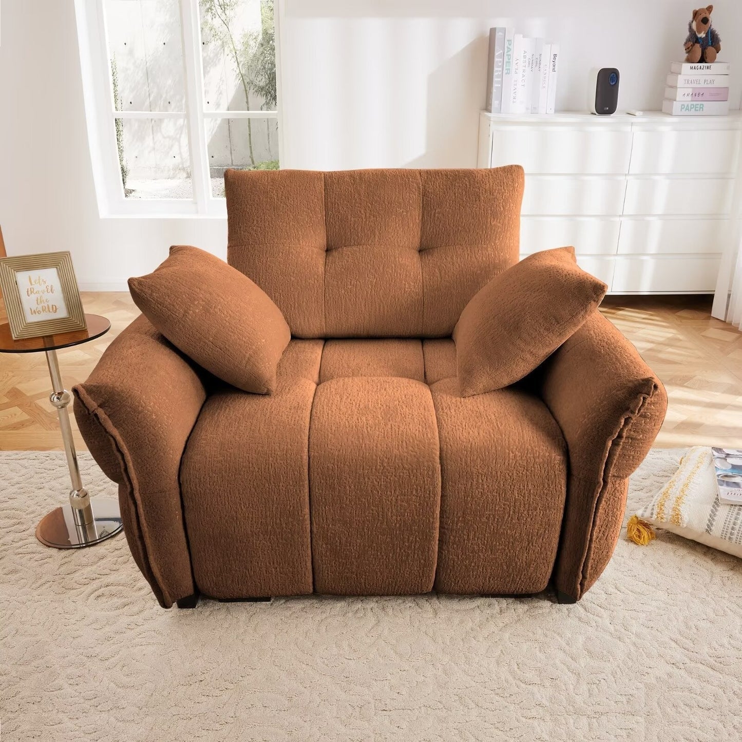 Modern Chenille Sofa, Solid Wood Frame with High Elasticity Cushion