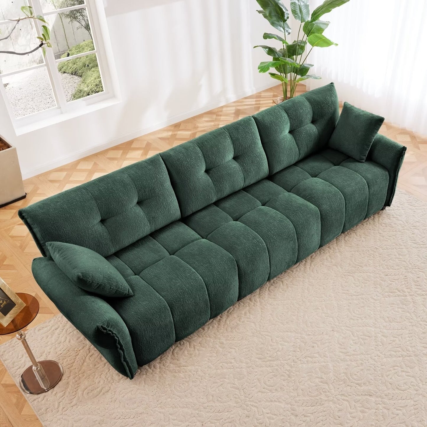 Modern Chenille Sofa, Solid Wood Frame with High Elasticity Cushion