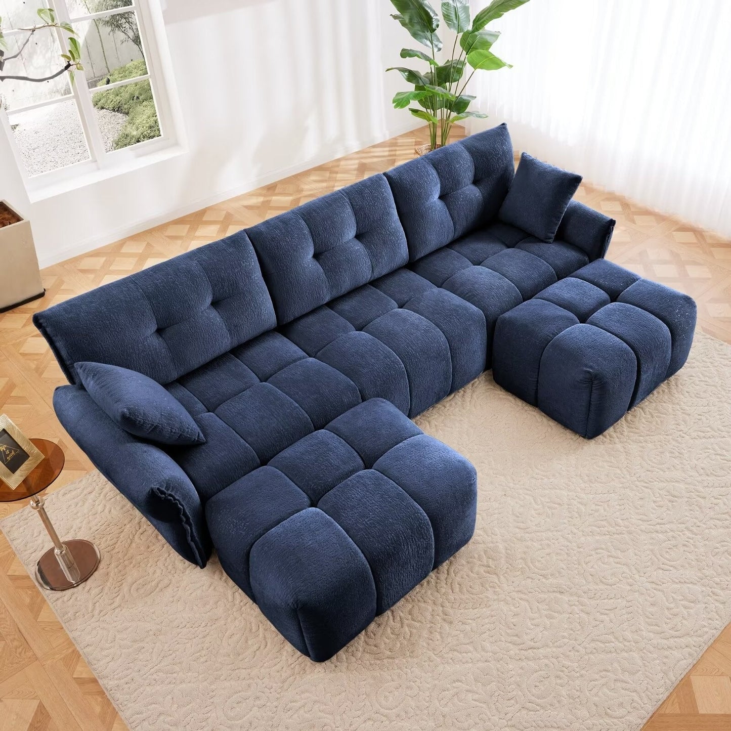 Modern Chenille Sofa, Solid Wood Frame with High Elasticity Cushion